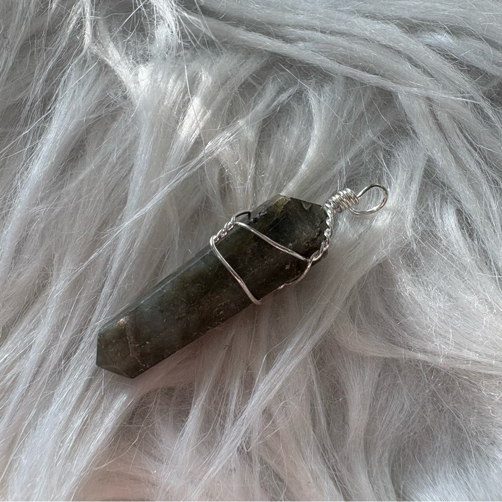 Green Flame Pendant | Vesuvianite Crystal Necklace | Silver Wrap Healing Stone - Picture 5 of 5